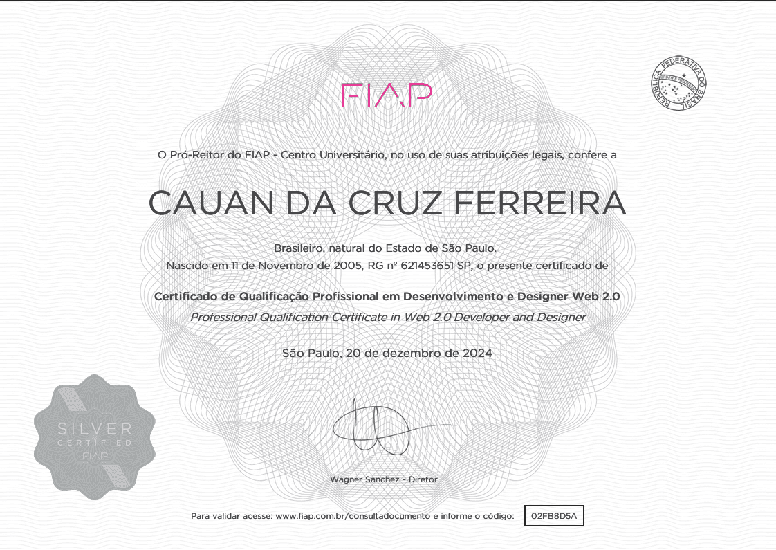 Certificado de Qualificação Profissional em Desenvolvimento e Designer Web 2.0